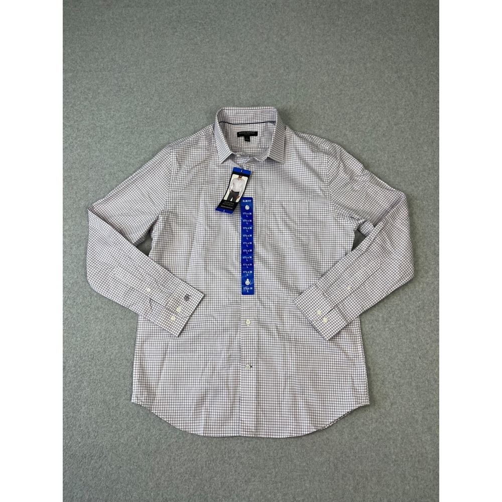 Banana Republic Shirt Mens L 17.5x36 White Purple Check Slim Fit Button Up